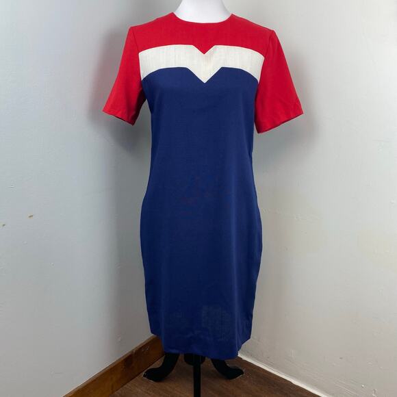 Vintage Dresses & Skirts - Vintage 70s Toni Todd MCM Colorblock Short Sleeve Sheath Dress Size 12